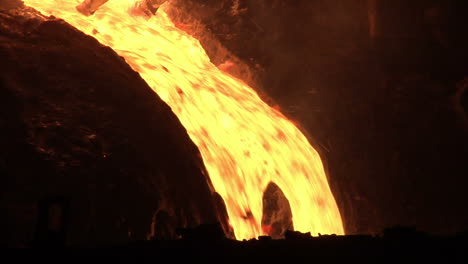 Hot-metal-pout-out-from-blast-furnace.-Molten-metal-pouring-from-furnace